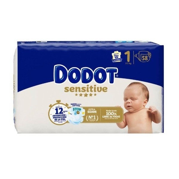 Dodot Pañal Infantil Sensitive talla 1 2-5 Kg 58 unidades