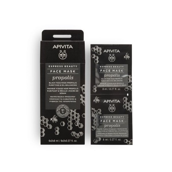 Apivita Express Beauty Mascarilla Facial Negra Purificante y Equilibrante Própolis 2 x 8ml