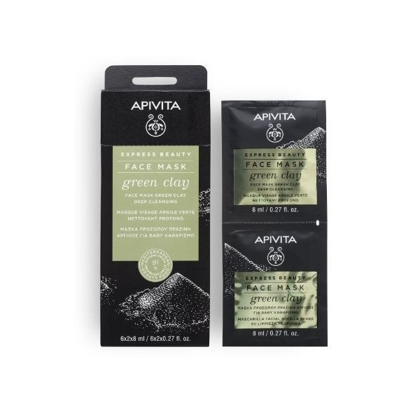 Apivita Express Beauty Mascarilla Facial Limpieza Profunda Green Clay 2 x 8ml